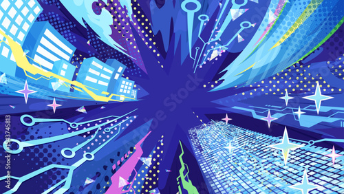 テクノロジーをイメージしたかっこいい背景イラスト_16:9