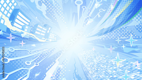 テクノロジーをイメージしたかっこいい背景イラスト_グラデーション_16:9