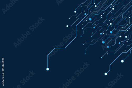 Technology quantum blue portal on motherboard with thin line glowing wires. Tech background. Ai chip concept. Abstract square frame HUD. Computer digital template. Vector illustration