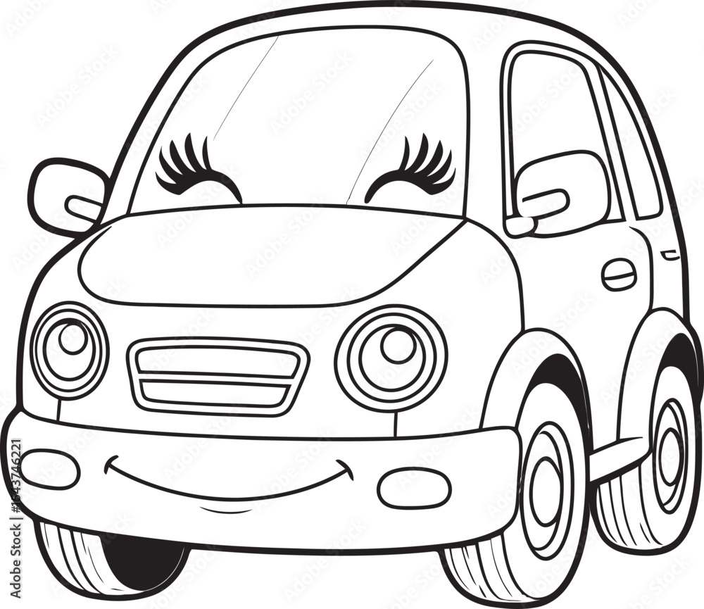 Obraz premium Cartoon Car Vehicle Outline And Line Art for Kids Vector Coloring pages