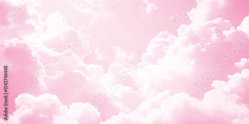 Aerial view of pink sky with fluffy clouds.  Pink sky with white clouds. Pink sky with white clouds Valentine's day sweet dream background. 