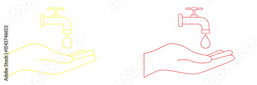 Hand Under Tap with Water Drop - Line Art Illustration icon on a white background