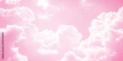 Aerial view of pink sky with fluffy clouds.  Pink sky with white clouds. Pink sky with white clouds Valentine's day sweet dream background. 