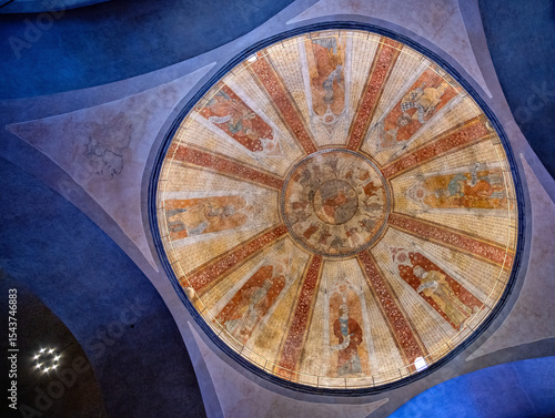 Interior view of the dome of the Saint-Etienne Cathedral in Cahors, France