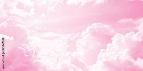 Aerial view of pink sky with fluffy clouds.  Pink sky with white clouds. Pink sky with white clouds Valentine's day sweet dream background. 