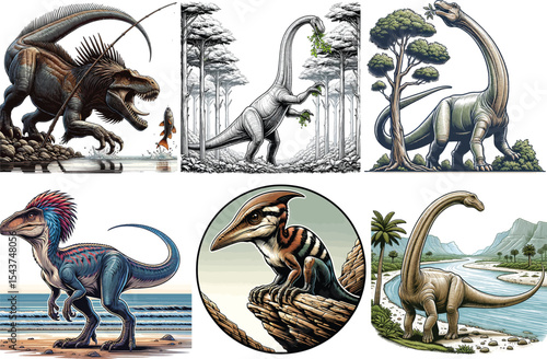 Dinosaurs Vector Collection Set Resizable, Printable, Editable Clipart for Kids & Education