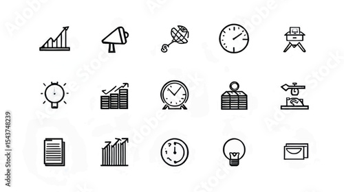 Innovative Growth and Productivity through Effective Time Management: Business Strategy and Teamwork Success Icons