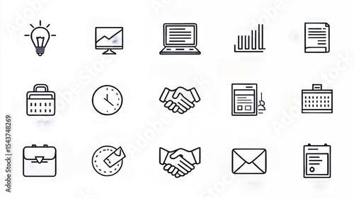 Business Icons Illustration: Technology, Communication, Productivity & Analysis for Teamwork & Digital Marketing