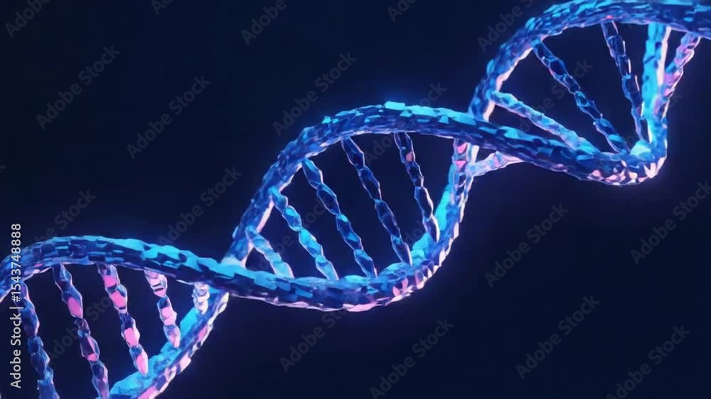 Stunning 4 K animation glowing blue D N A helix strand genetic code science medical technology