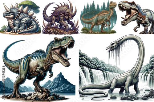 Dinosaurs Vector Collection Set Resizable, Printable, Editable Clipart for Kids & Education