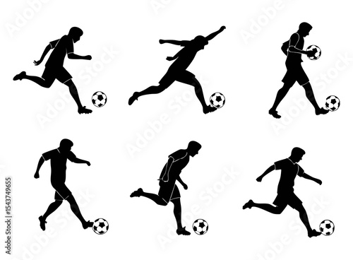 Wallpaper Mural A big collection of  Dynamic Soccer Player Silhouettes in Action Kicking Running and Jumping with the Ball. football players people playing football soccer  Torontodigital.ca
