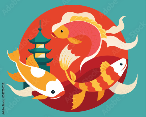 Koi fish vector illustration japanese carp and colorful oriental koi in Asia set of Chinese goldfish and traditional fishery isolated background