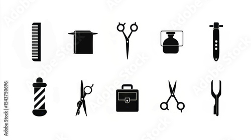 Wallpaper Mural Black and White Barbershop Tools Silhouette: Scissors, Clipper, Comb Icon Torontodigital.ca