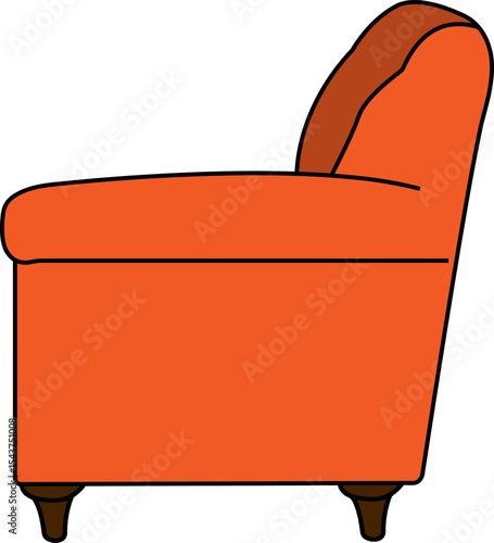 Cozy Comfort: A side view of a plush, orange armchair, inviting relaxation with its warm hue and inviting form.