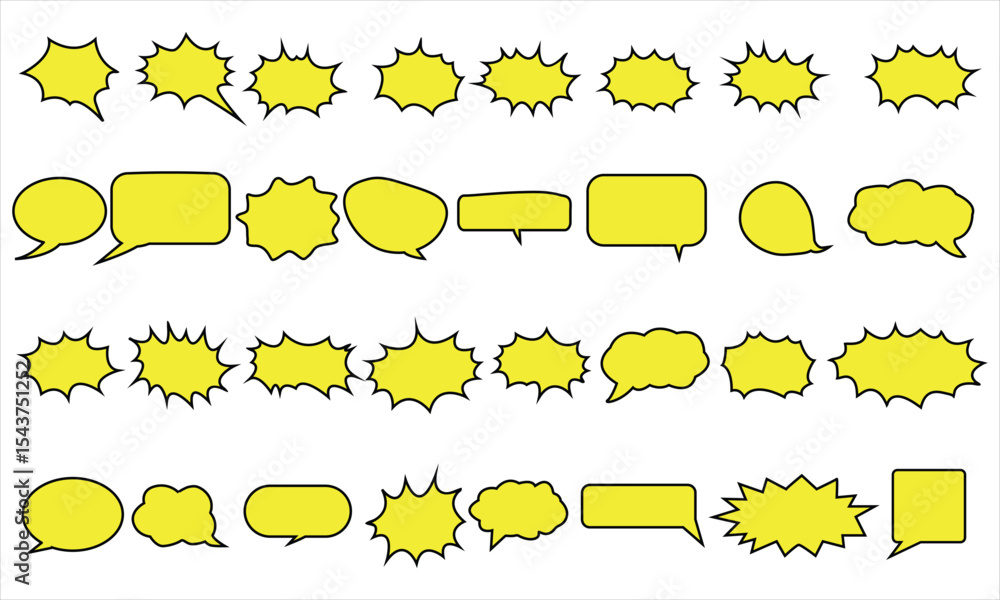 Obraz premium Yellow Comic Speech and Thought Bubble Vector Set – Pop Art Dialogue, Caption, and Exclamation Elements