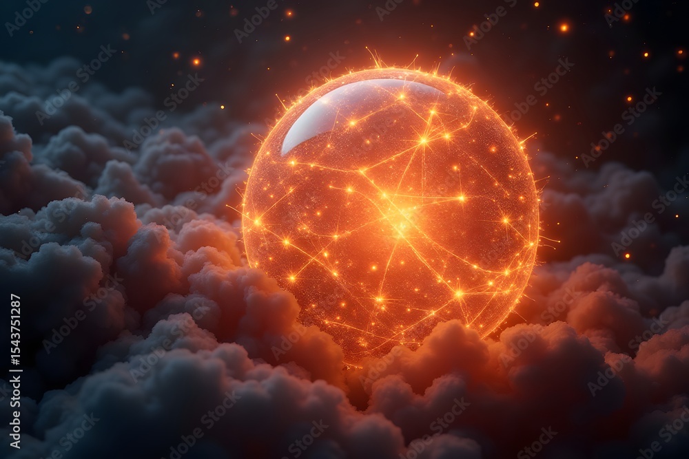 Obraz premium A slowly breathing orb of glowing gas wrapped in algorithmic ribbons.
