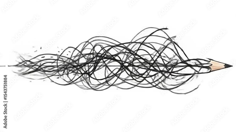 Abstract illustration of a pencil creating dynamic lines and particles against a white background Abstract illustration of a pencil creating dynamic lines and particles against a white background