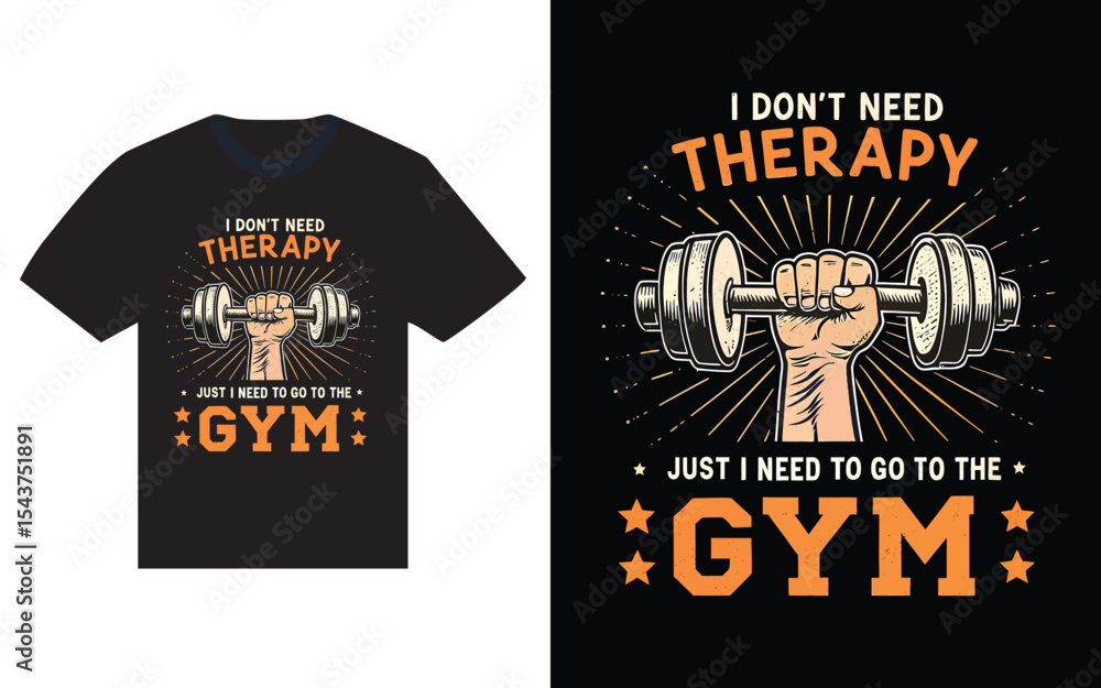 Fototapeta premium Gym therapy t shirt design with dumbbell graphic.