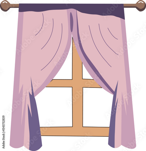 Purple Curtains Draped Window: Elegant light purple curtains with subtle texture gently frame a classic window pane, creating a serene and inviting atmosphere. 