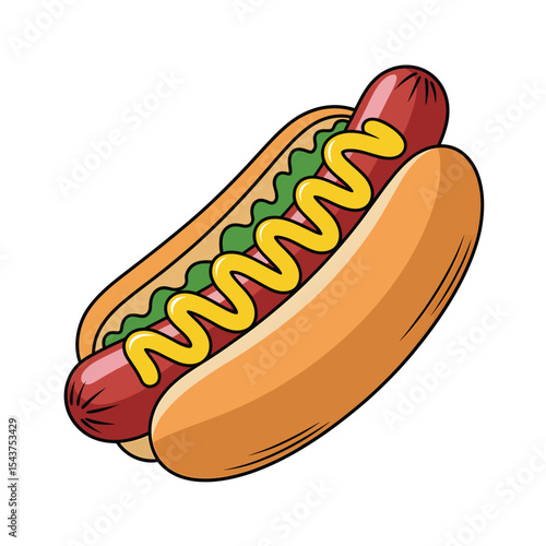 A cartoon illustration of a hot dog