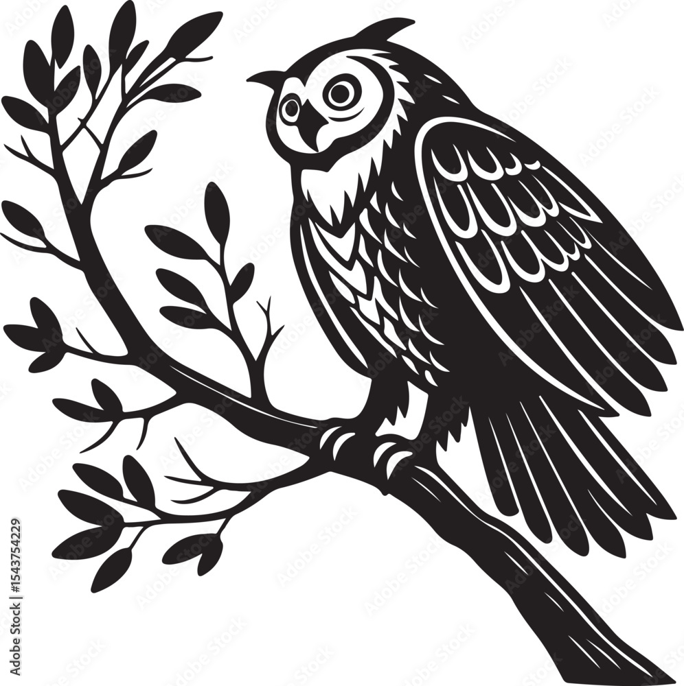 Fototapeta premium Owl vector illustration black and white graphic design art image on a white background