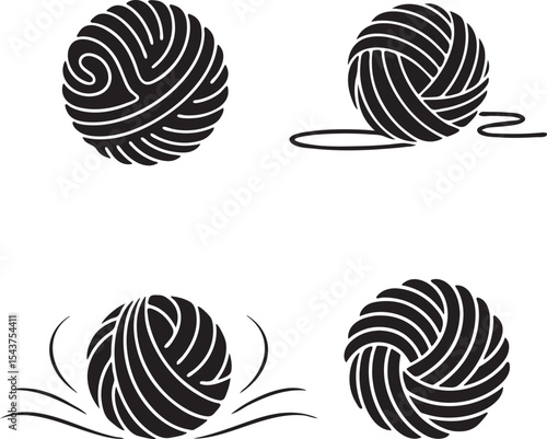 Yarn ball icon set black silhouette vector