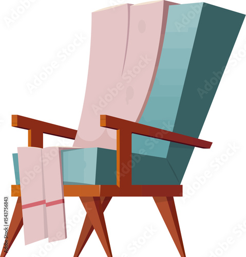 Armchair Cozy Corner: A cartoon illustration of an inviting, colorful armchair with a cozy blanket draped over it, the very embodiment of relaxation and warmth.
