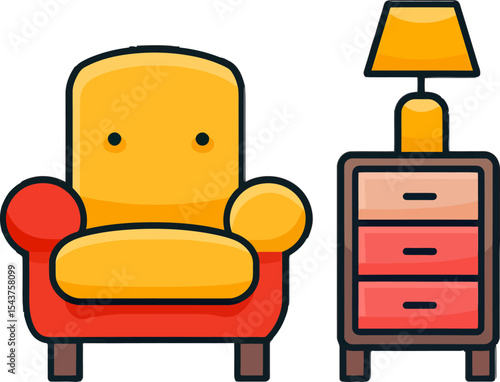 Cozy Corner Illustration: A charming illustration depicts a cozy corner, featuring a comfortable armchair, a bedside table, and a warm lamp, perfect for creating a relaxing and inviting atmosphere.