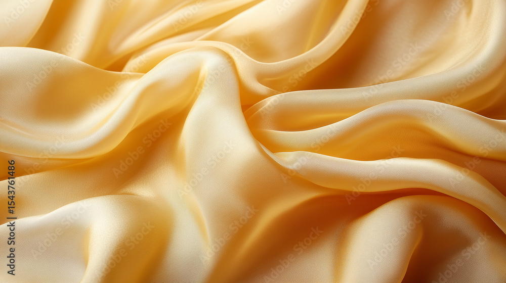 Fototapeta premium Luxurious yellow silk fabric background with elegant folds and smooth texture