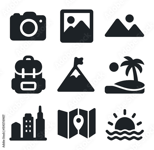 Photo Editing Icons. Solid, filled icons set of photo editing and sharing: edit icon, crop icon, bright slider