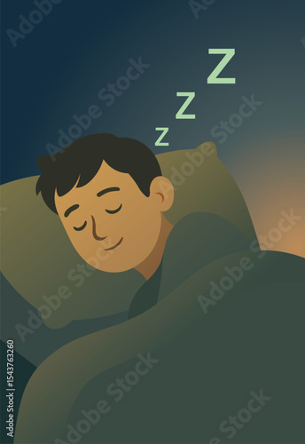 A boy is peacefully sleeping in bed at night vector