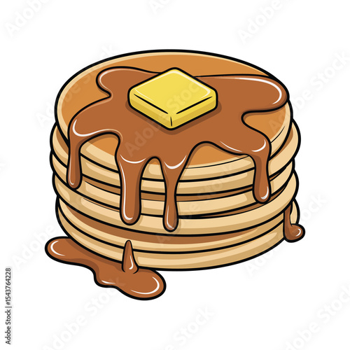 Golden Stack of Pancakes with Rich Chocolate Syrup and Butter