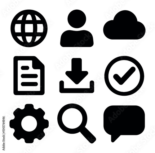 Bold Modern Icons. Solid, filled icons set of high contrast and bold fonts: thick line, heavy fill, sharp