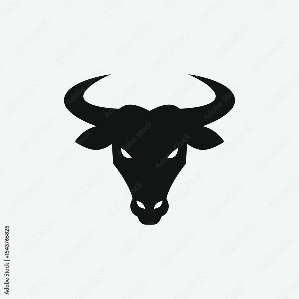 Fototapeta premium Stylized red bull head vector with bold geometric design. Frontal view, minimalistic style, vibrant red tones on white background. Perfect for logos, posters, and graphic projects.