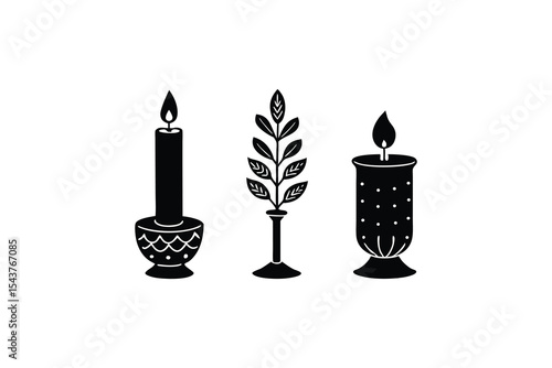 candles-in-decorative-holders-with-floral-and-holi.eps