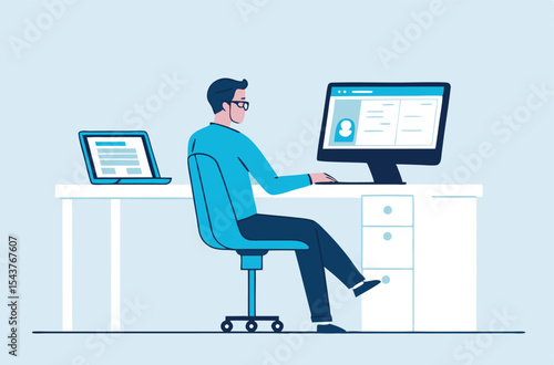 flat vector businessman working from home office workplace concept and business technology smart working. work online connect from anywhere concept 
