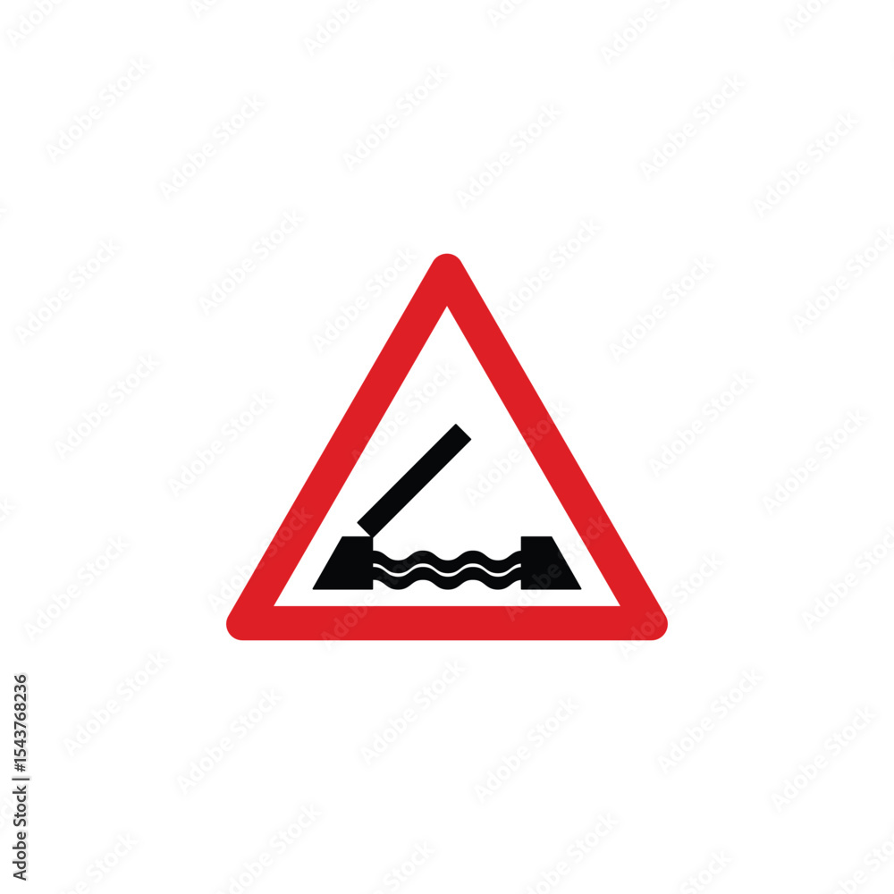 Opening bridge triangle road sign. Reflective traffic sign symbol modern, simple, vector, icon for website design, mobile app, ui. Vector Illustration Opening bridge triangle road sign. Reflective traffic sign symbol modern, simple, vector, icon for website design, mobile app, ui. Vector Illustration