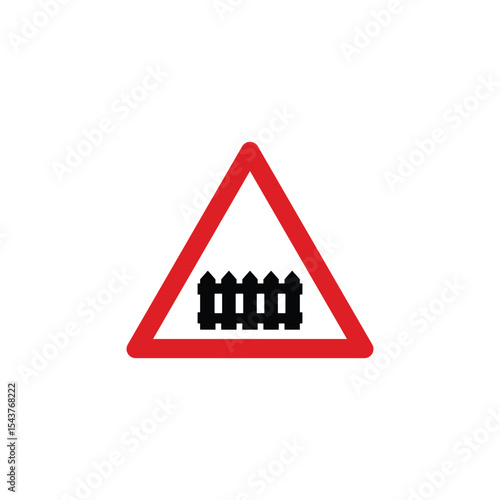 Level crossing with gate or barrier triangle road sign. Reflective traffic sign symbol modern, simple, vector, icon for website design, mobile app, ui. Vector Illustration