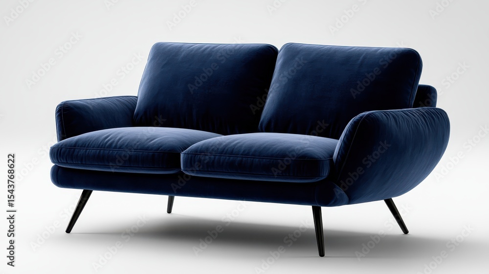 Fototapeta premium A contemporary two-seat sofa in rich velvet showcases elegance and comfort, ideal for adding a touch of luxury to any modern living space.