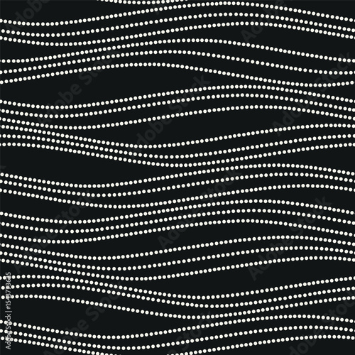 Vector seamless pattern. Dotted stylish background. Smooth dotted waves. Stylised Australian Aboriginal Art. Modern surface design. Monochrome dotted swatch.