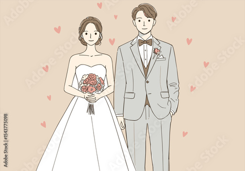 bride and groom with wedding rings Vectors illustrations	