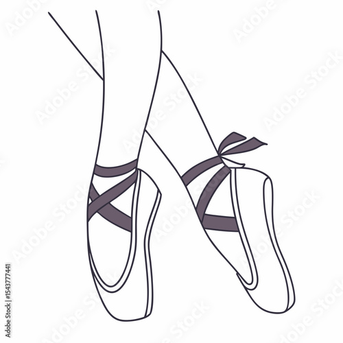 Ballerina feet in pointe shoes with ribbons crossed in pink  