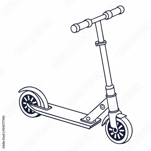 Line drawing of a modern scooter with two wheels and handlebar  