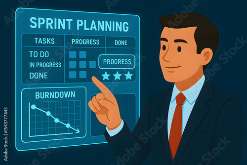 Agile Sprint Planning Process Illustrated By a BusinessMan