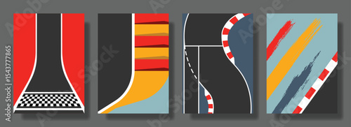 vector set racing background, racing poster, corner, pitstop, race track. flyer, book cover, brochure	