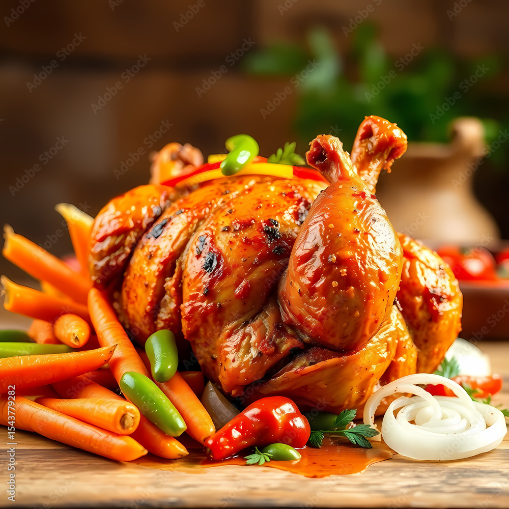 Naklejka premium roasted turkey with vegetables