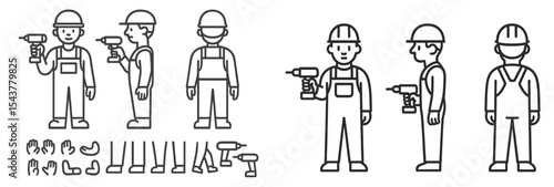 Construction workers demonstrating tool usage in an outdoor setting during daytime activities