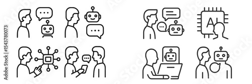 Engaging conversations between humans and robots in a modern tech environment illustrating AI interactions