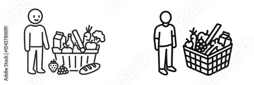 Grocery shopping with various fruits and vegetables in a basket during daytime in a market environment