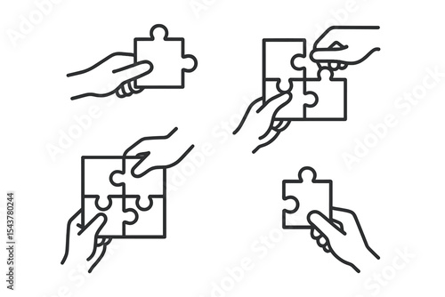 People engaging in puzzle assembly activity with hands connecting pieces in a collaborative environment